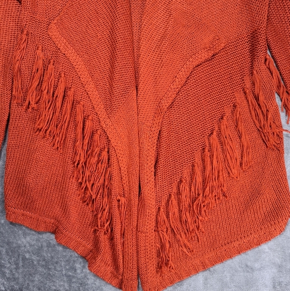FOREVER 21 Womens Long Sleeve Open Front Rust Fringe Sweater Cardigan Sz 1X NWT - Picture 3 of 12